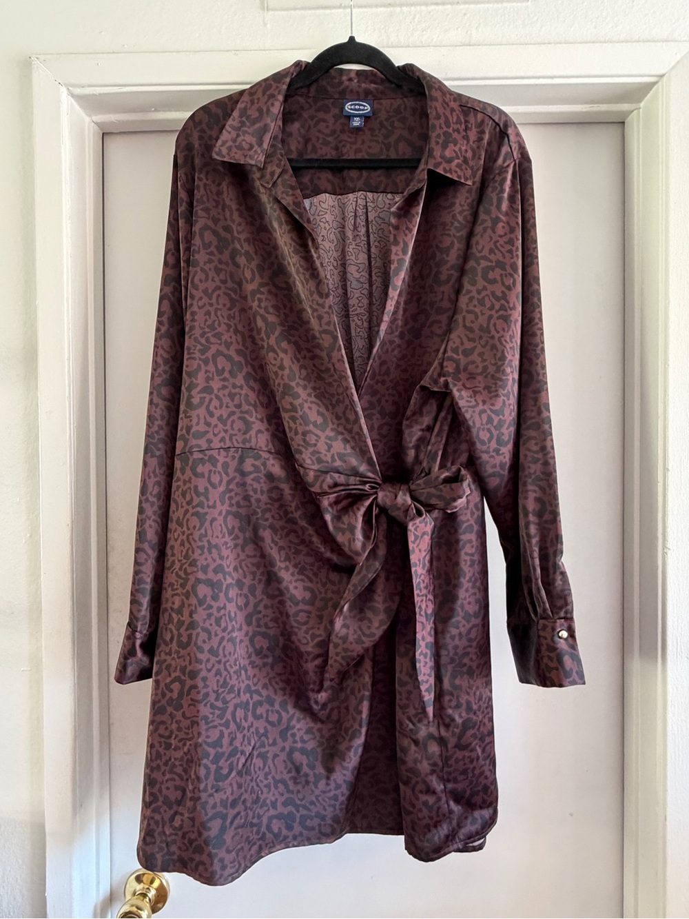 Leopard Satin Wrap Dress with Tie Waist